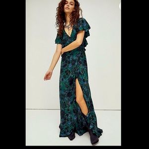 Free People Josephine Floral Silk Wrap Maxi Dress